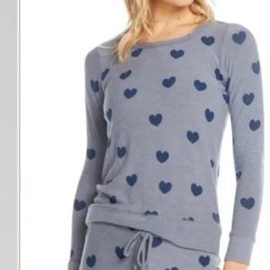 Chaser Women's Long Sleeve Heart Pullover Crew Neck Sweatshirt S‎